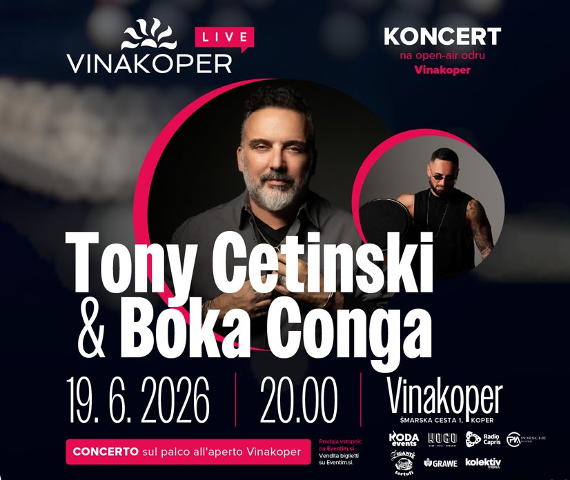Vinakoper Live 2026: prihajata Tony Cetinski in Boka Conga